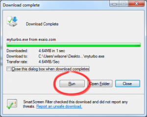 You will see a dialog box with a completed progress bar when the download has completed.